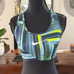 Nike Women's Striped Blue and Yellow Sports Bra